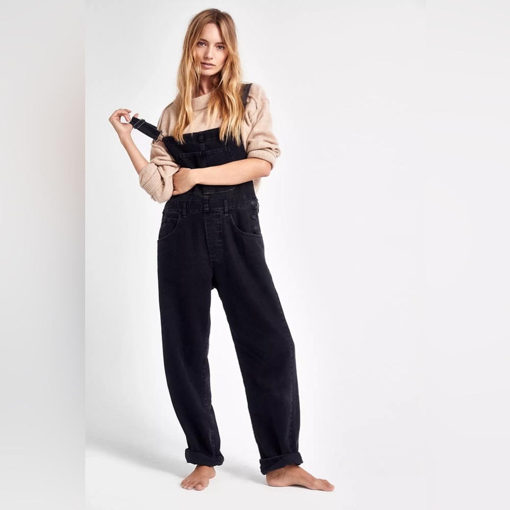 Free People We The Free Ziggy Denim Overalls mineral black size small